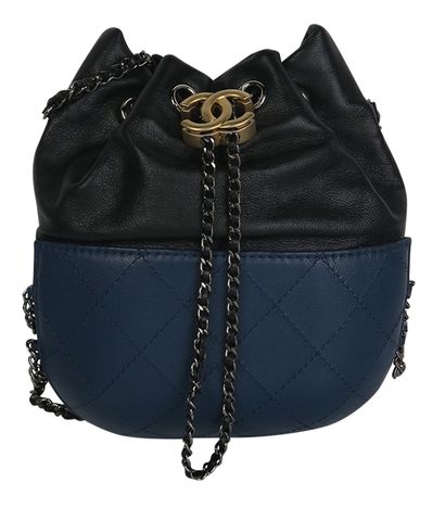 Gabrielle Small Bucket Bag, &pound;2,400, Handbags, Black/Blue, Front view
